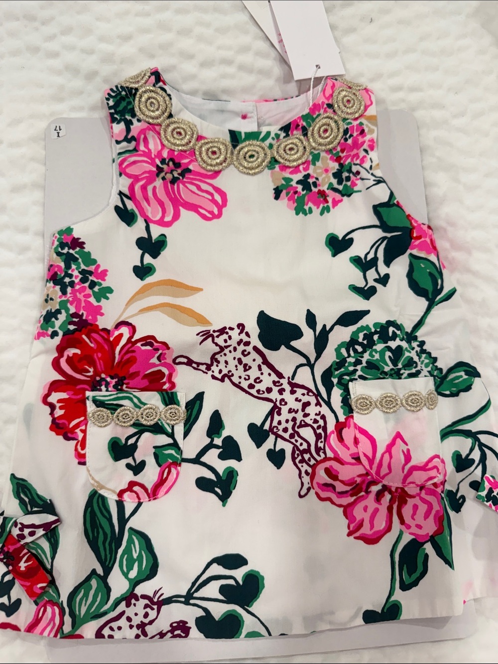 Baby girl Lilly Pulitzer White Floral Shift Dress with Pink & Green Print